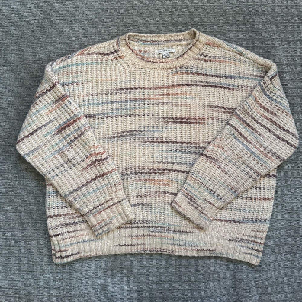 American Eagle Outfitters Cream and Brown Knit Sweater